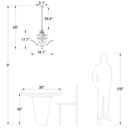 Lustre classique/traditionnel unique à 4 lumières Maxax avec accents en cristal