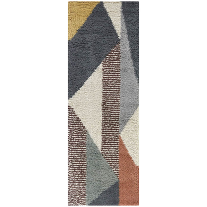 Tapis à poils longs Merrill style moderne du milieu du siècle, color block