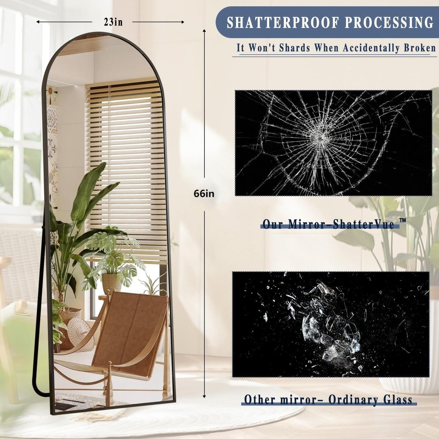 Miroir mural en forme d'arche en métal sur toute la longueur