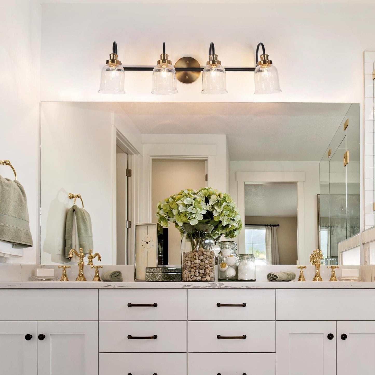 Appliques murales en verre grainé de style Mid-Century Modern noir doré à 2, 3 ou 4 lampes pour salle de bain