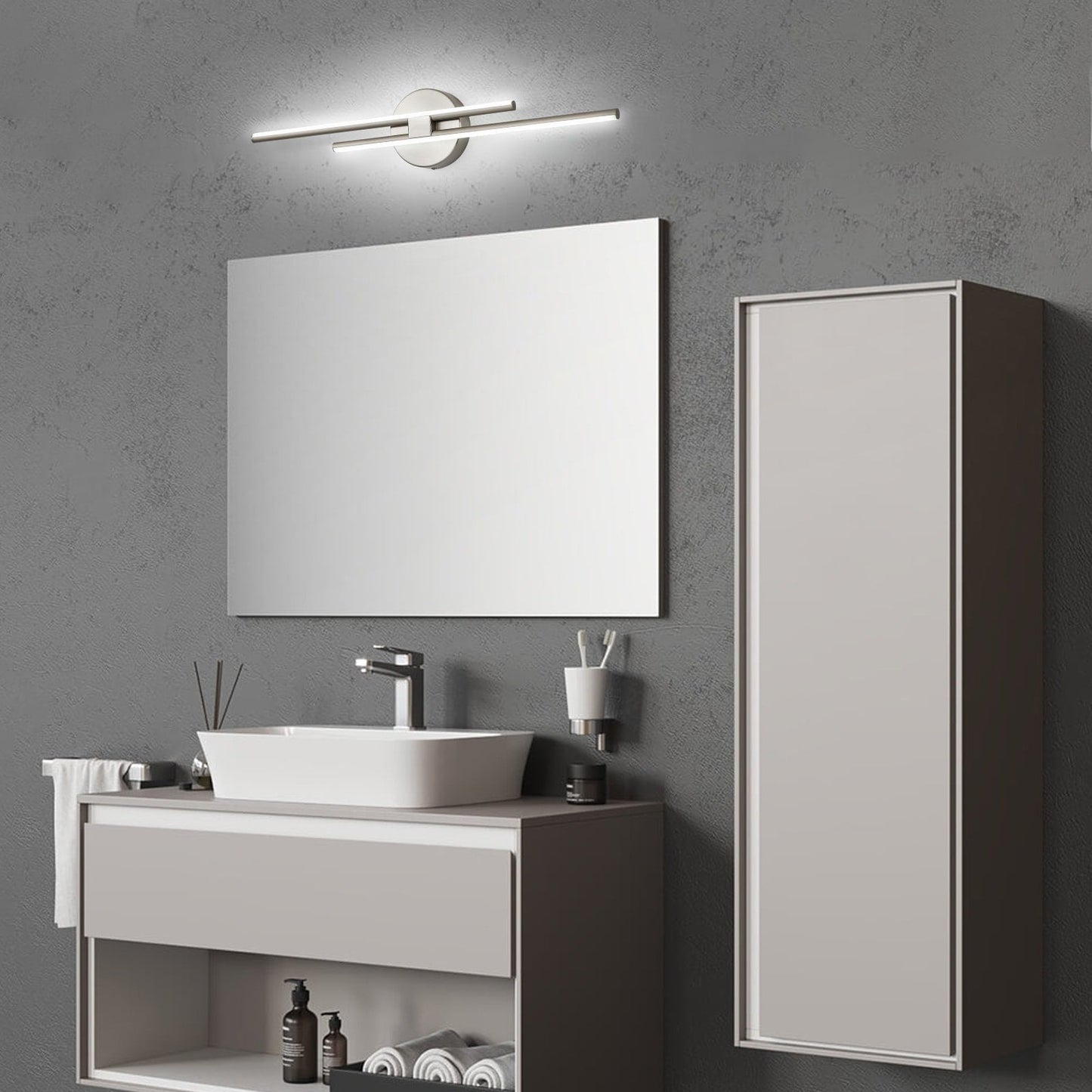 Applique murale linéaire minimaliste en métal à 2 ampoules à LED et intensité variable