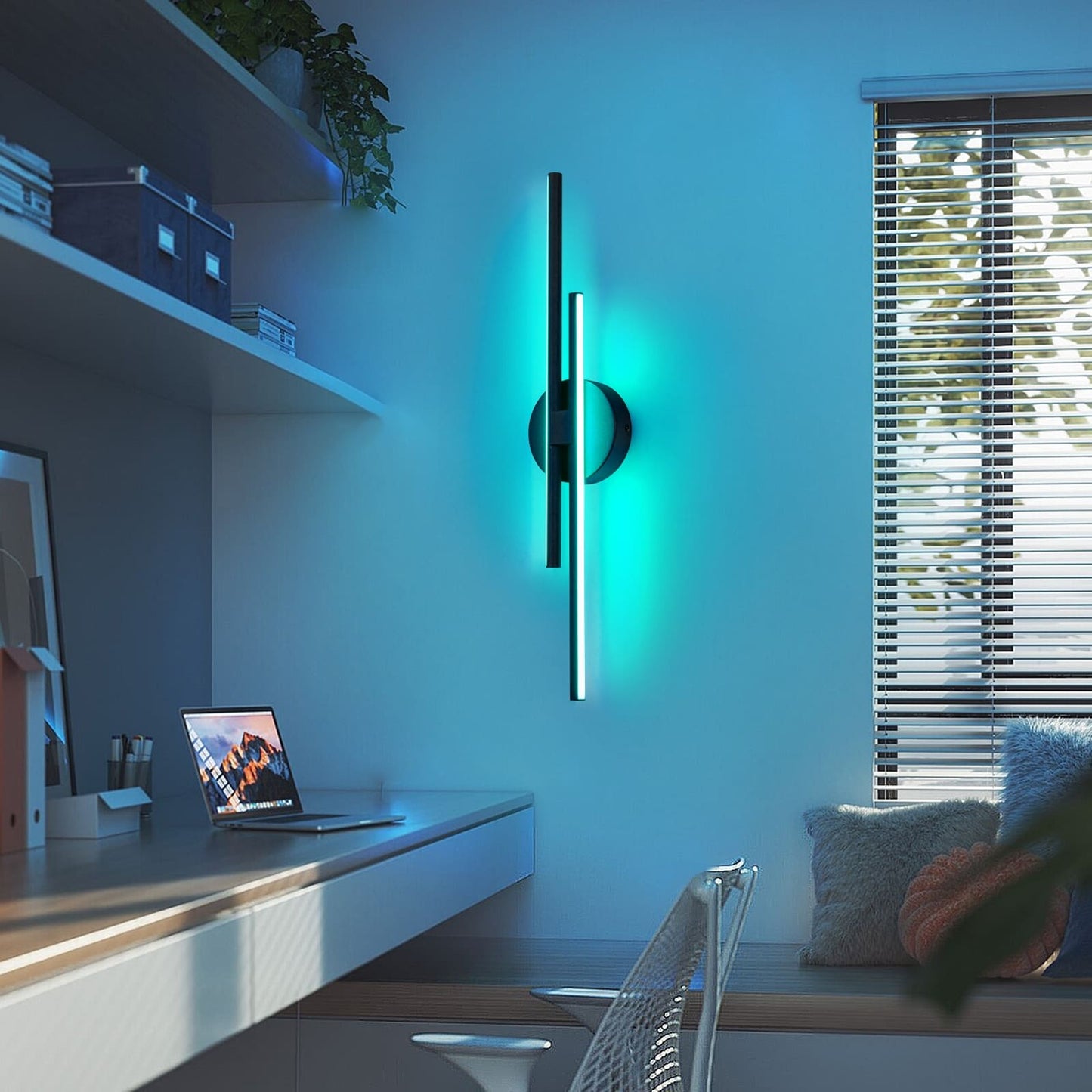 Applique murale linéaire minimaliste en métal à 2 ampoules à LED et intensité variable