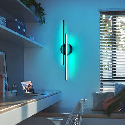 Applique murale linéaire minimaliste en métal à 2 ampoules à LED et intensité variable