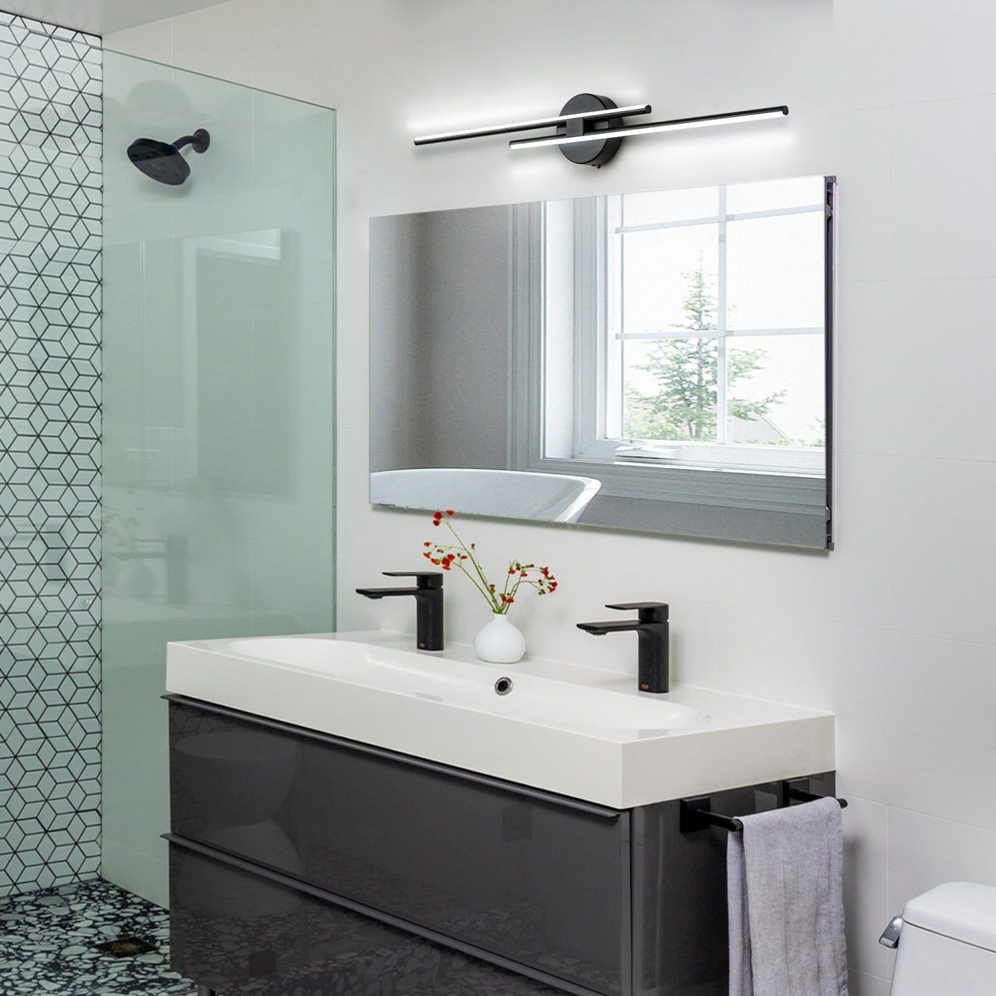 Applique murale linéaire minimaliste en métal à 2 ampoules à LED et intensité variable