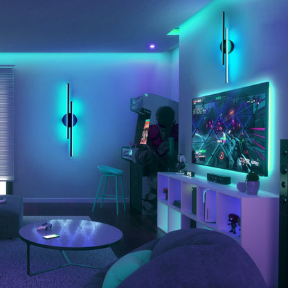 Applique murale linéaire minimaliste en métal à 2 ampoules à LED et intensité variable