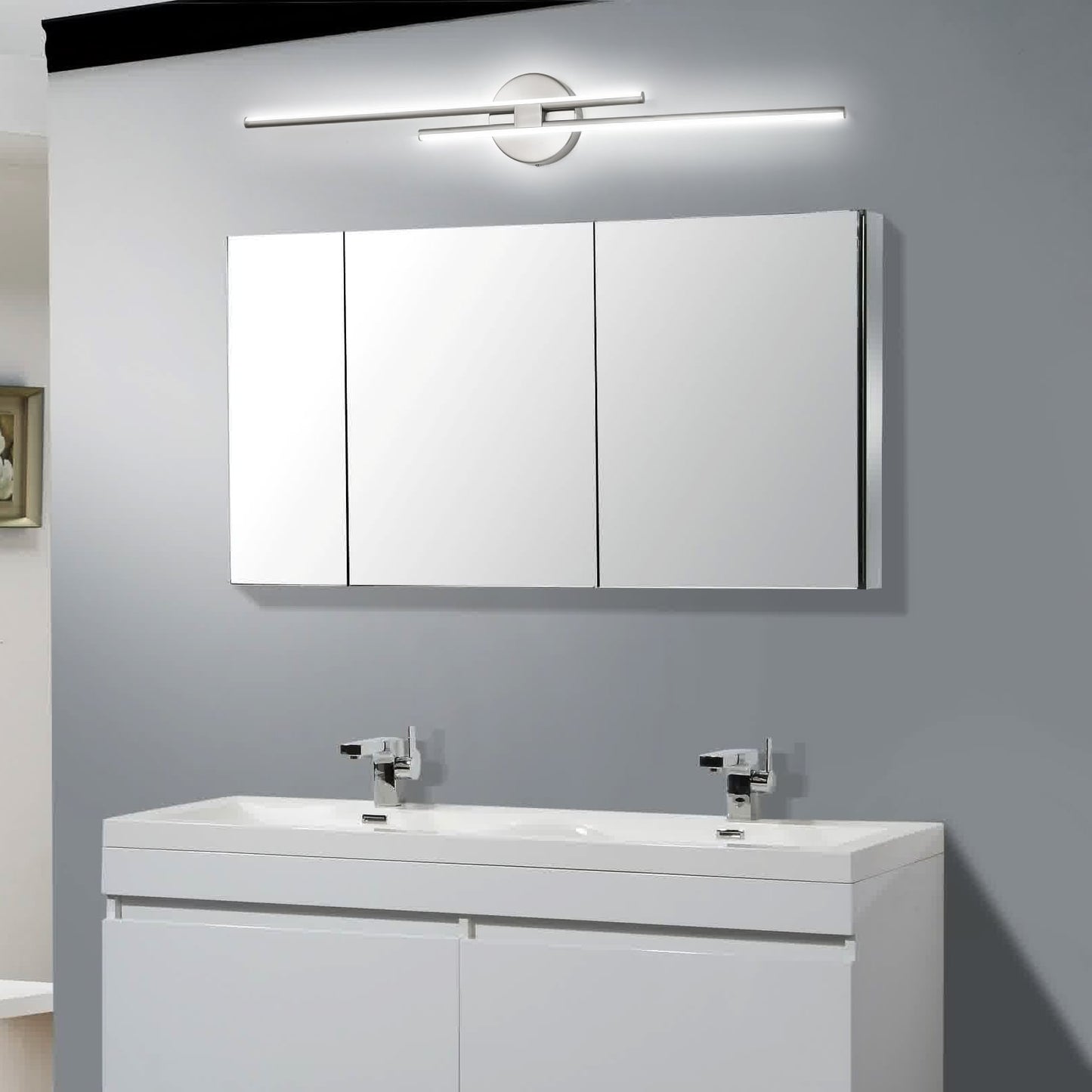 Applique murale linéaire minimaliste en métal à 2 ampoules à LED et intensité variable