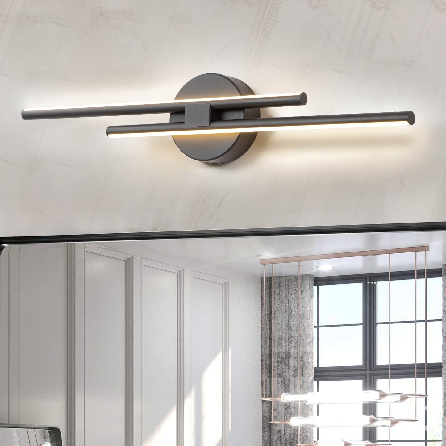 Applique murale linéaire minimaliste en métal à 2 ampoules à LED et intensité variable