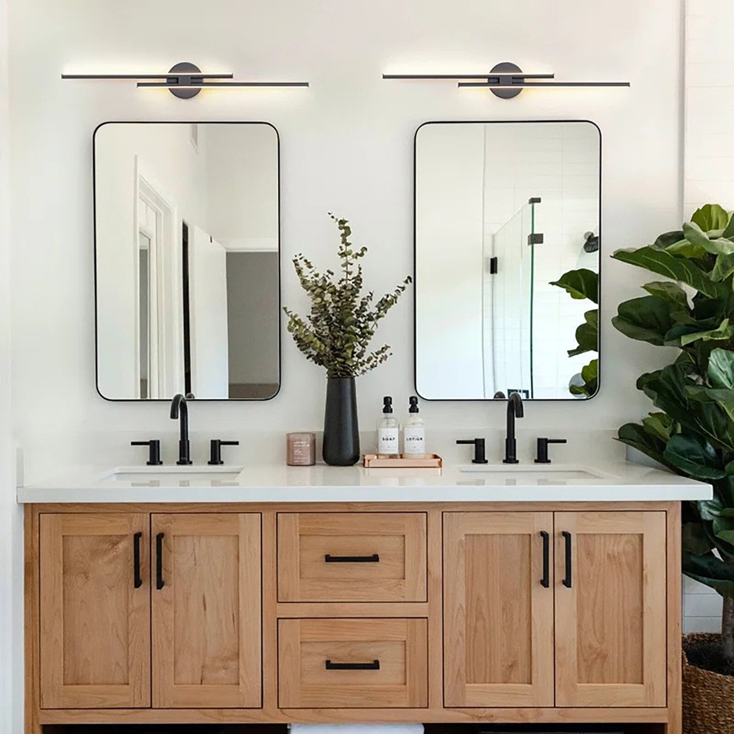 Applique murale linéaire minimaliste en métal à 2 ampoules à LED et intensité variable