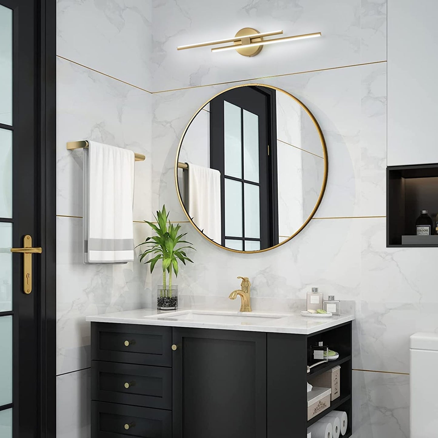 Applique murale linéaire minimaliste en métal à 2 ampoules à LED et intensité variable