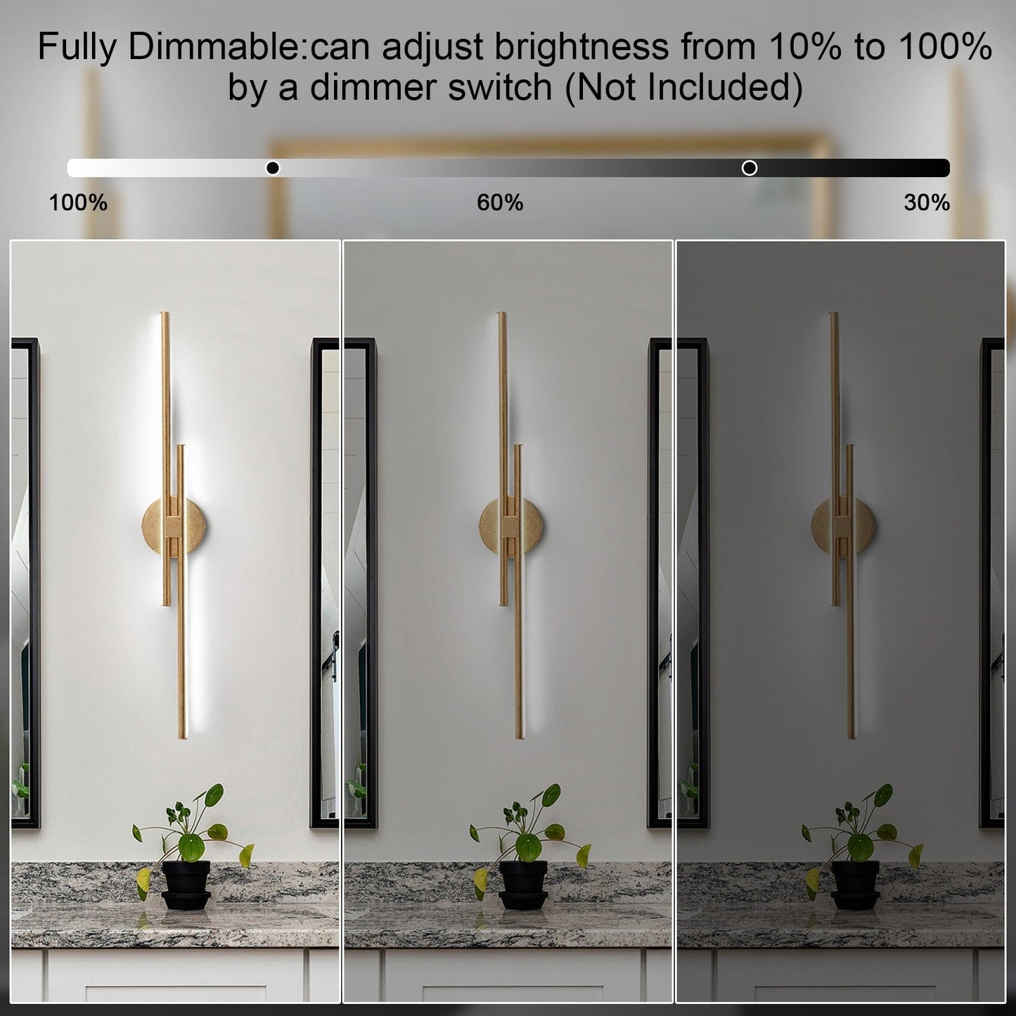 Applique murale linéaire minimaliste en métal à 2 ampoules à LED et intensité variable