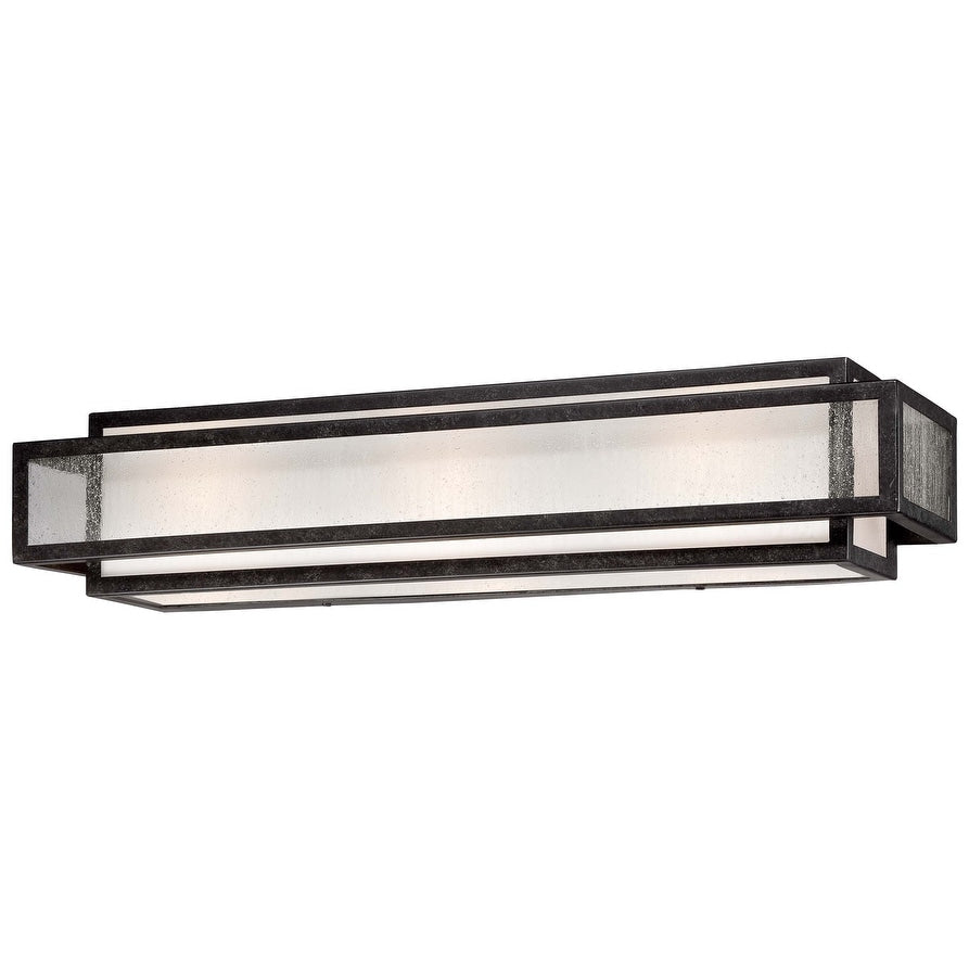 Barre de salle de bain carrée Lavery Camden, 3 lumières, en verre anthracite vieilli et grainé