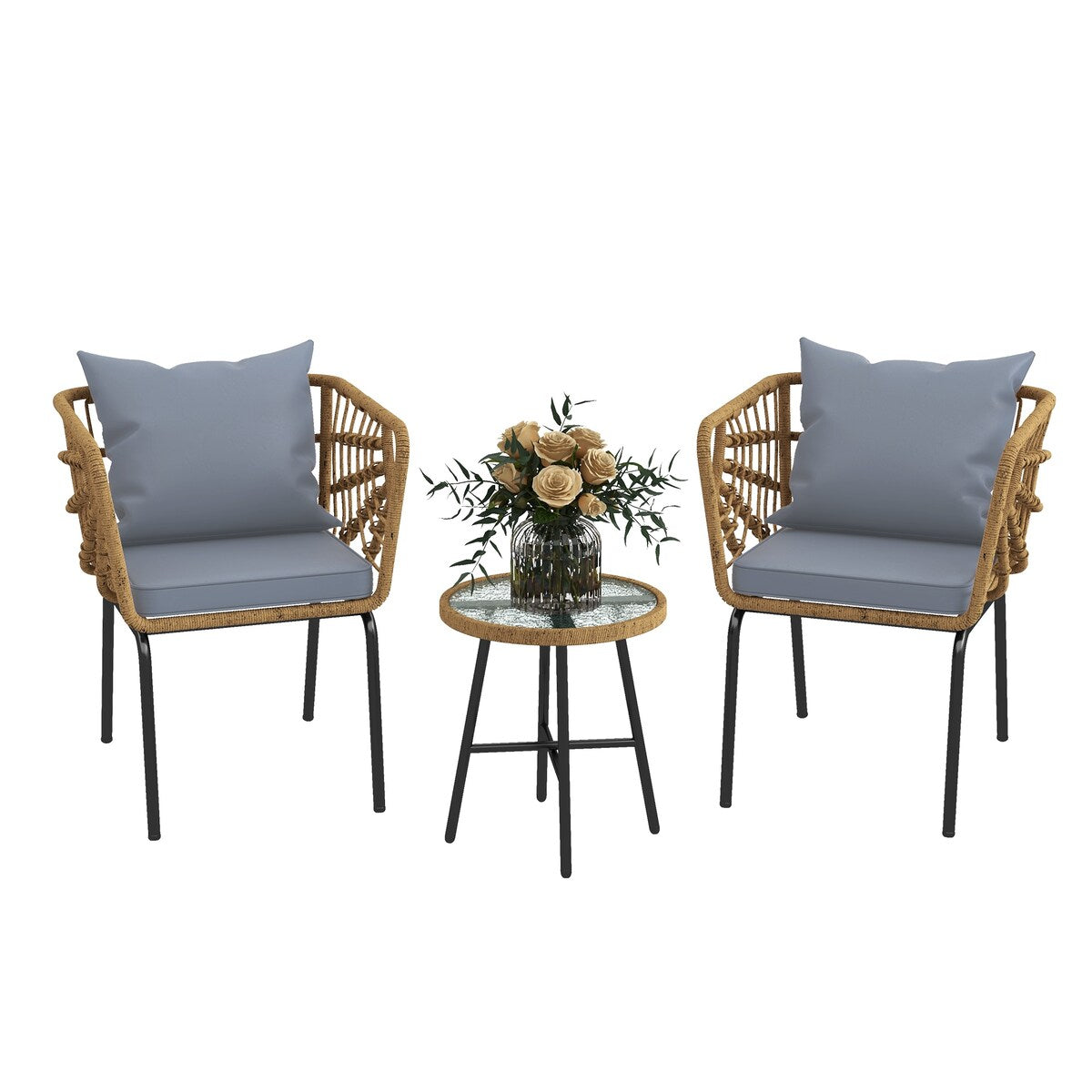 Ensemble de bistrot d'extérieur en osier Moasis 3 pièces avec 2 chaises et une table basse