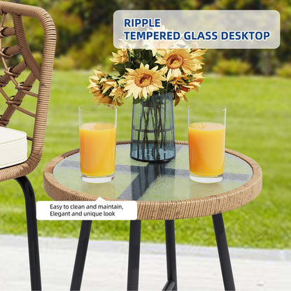 Ensemble de bistrot d'extérieur en osier Moasis 3 pièces avec 2 chaises et une table basse