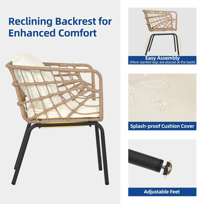 Ensemble de bistrot d'extérieur en osier Moasis 3 pièces avec 2 chaises et une table basse