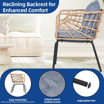 Ensemble de bistrot d'extérieur en osier Moasis 3 pièces avec 2 chaises et une table basse