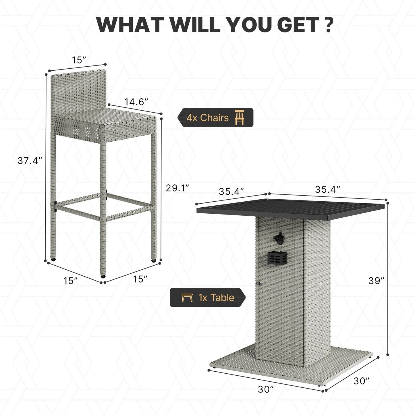 Ensemble de bar en osier 5 pièces pour mobilier d'extérieur Moasis - 5 pièces