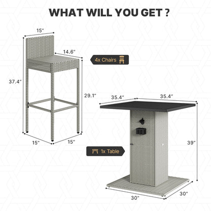 Ensemble de bar en osier 5 pièces pour mobilier d'extérieur Moasis - 5 pièces