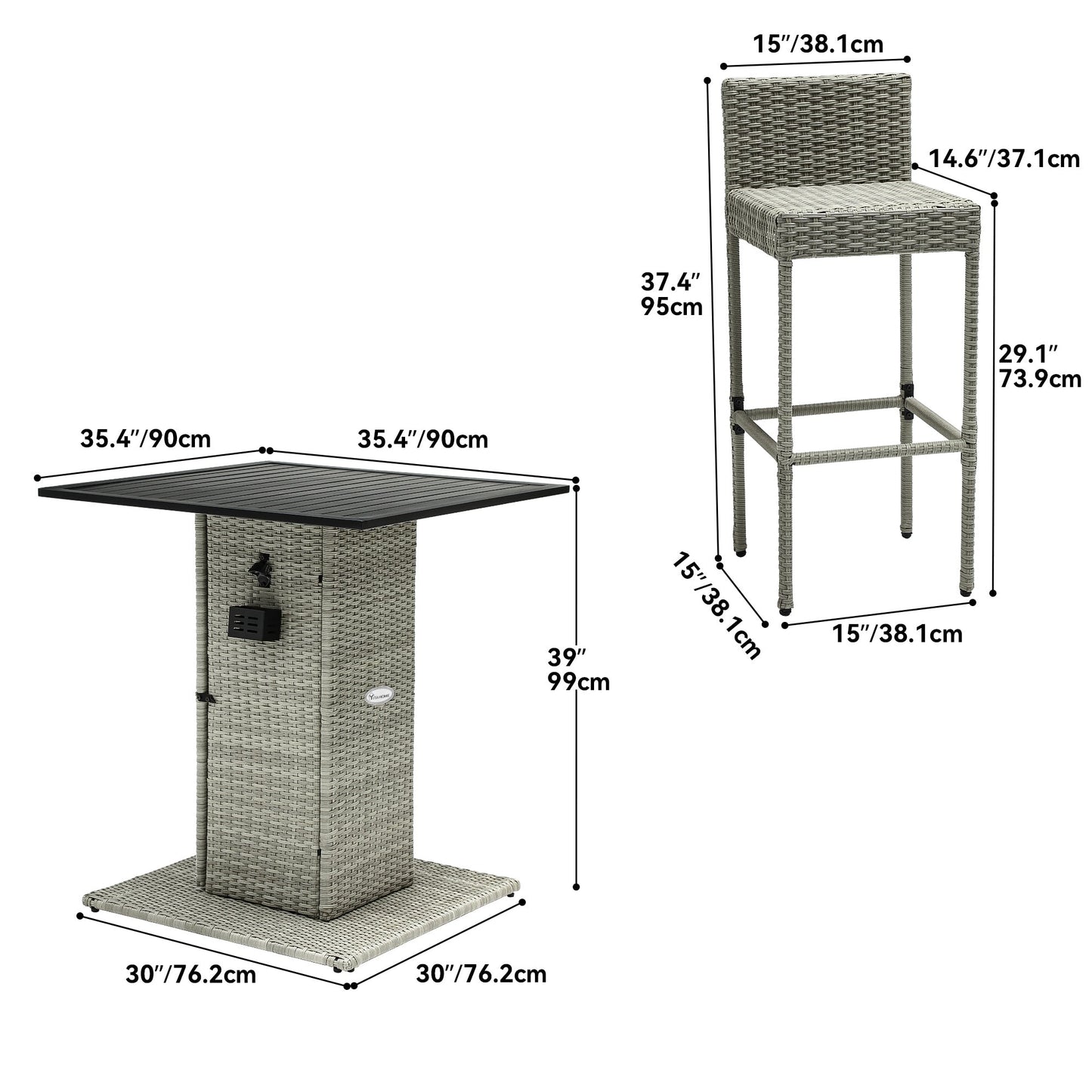 Ensemble de bar en osier 5 pièces pour mobilier d'extérieur Moasis - 5 pièces