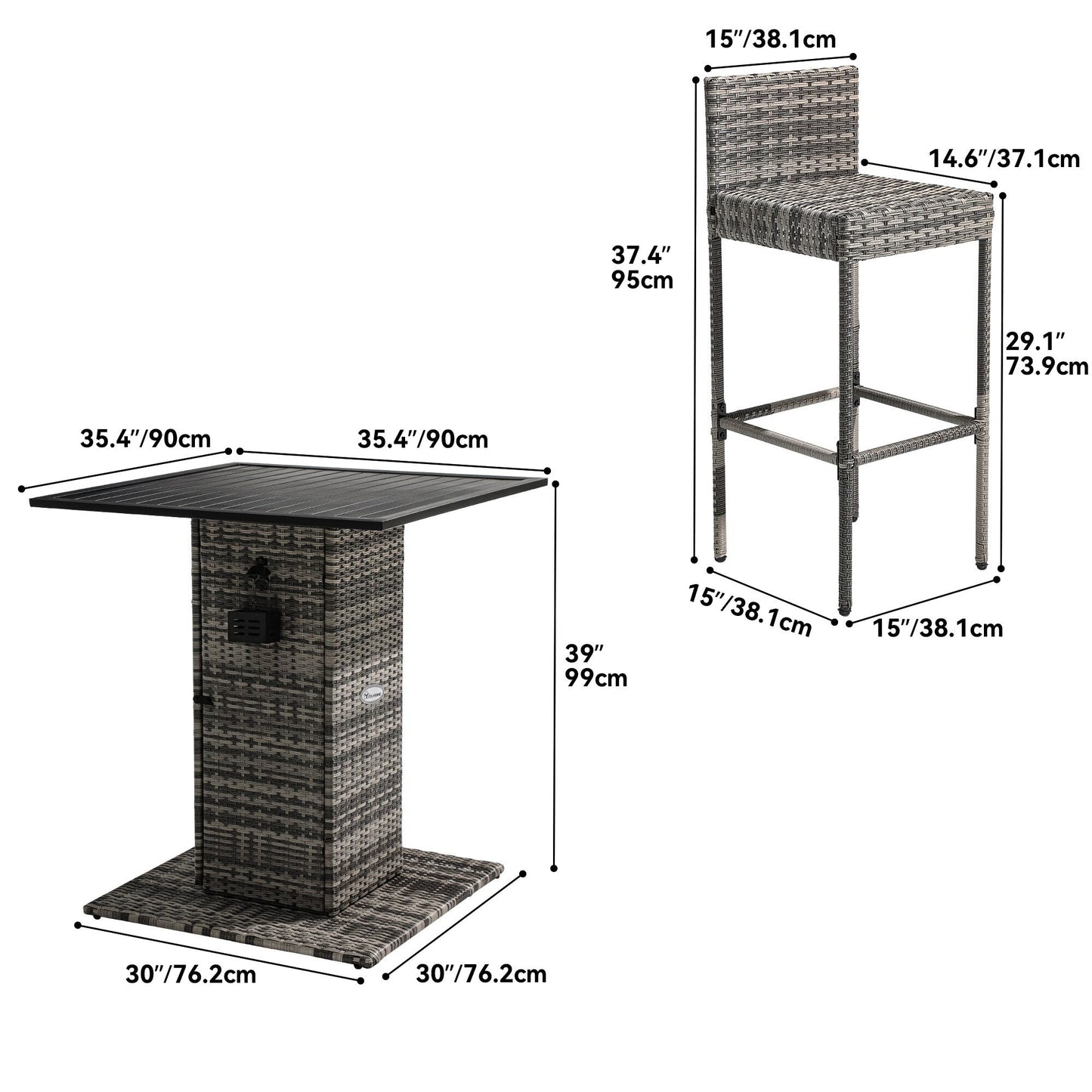 Ensemble de bar en osier 5 pièces pour mobilier d'extérieur Moasis - 5 pièces