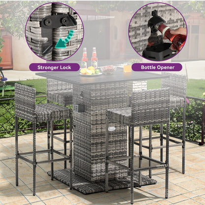 Ensemble de bar en osier 5 pièces pour mobilier d'extérieur Moasis - 5 pièces