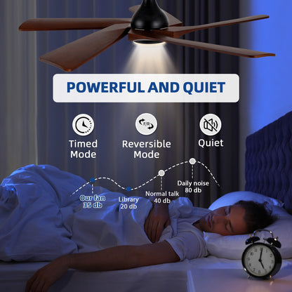 Ventilateur de plafond moderne Moasis 52 avec télécommande, éclairage et 5 pales en bois massif