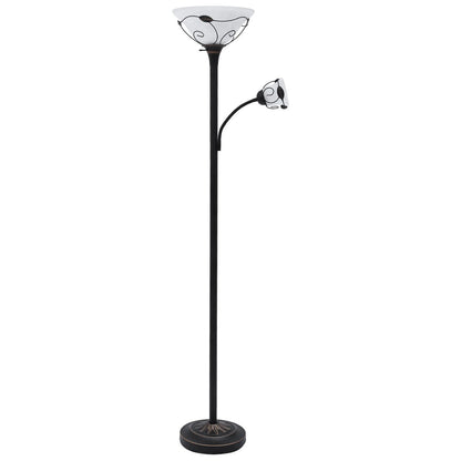 Lampadaire torchère traditionnel Moasis 71 avec lampe de lecture réglable, abat-jour en verre albâtre - 71H