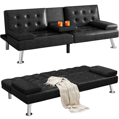 Canapé-lit futon pliable en similicuir Moasis - 64 L x 30 l x 26 H