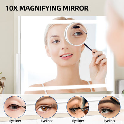 Miroir de maquillage Moasis avec éclairage LED, port de chargement USB, grossissement x10, haut-parleur Bluetooth