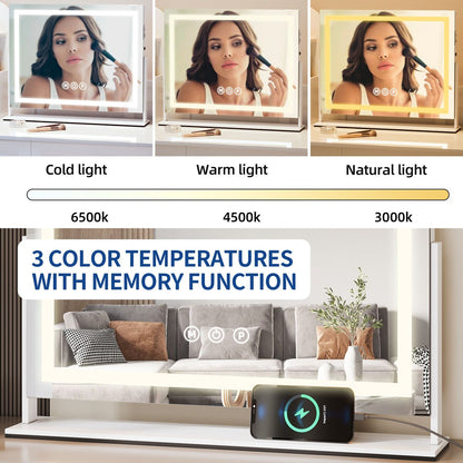 Miroir de maquillage Moasis avec éclairage LED, port de chargement USB, grossissement x10, haut-parleur Bluetooth