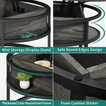 Table basse ronde relevable Moasis avec rangement dissimulé