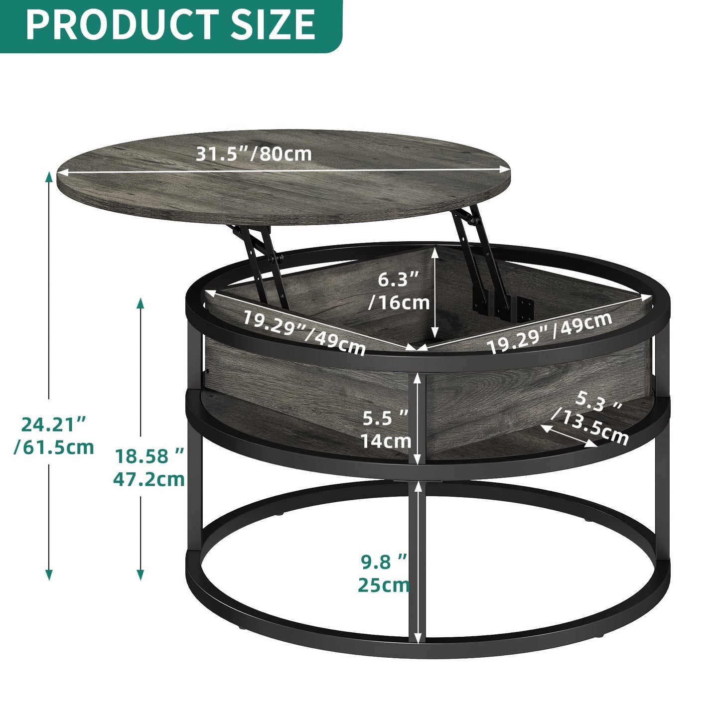 Table basse ronde relevable Moasis avec rangement dissimulé