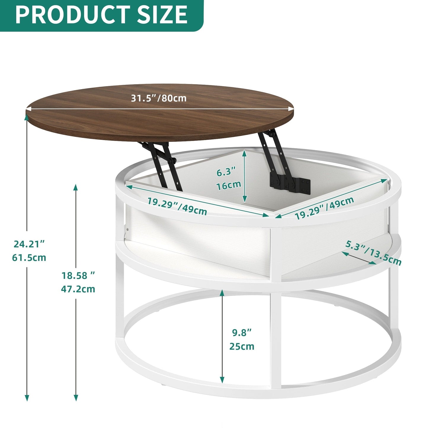 Table basse ronde relevable Moasis avec rangement dissimulé