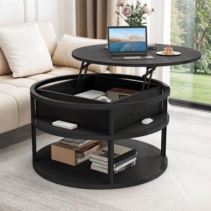 Table basse ronde relevable Moasis avec rangement dissimulé