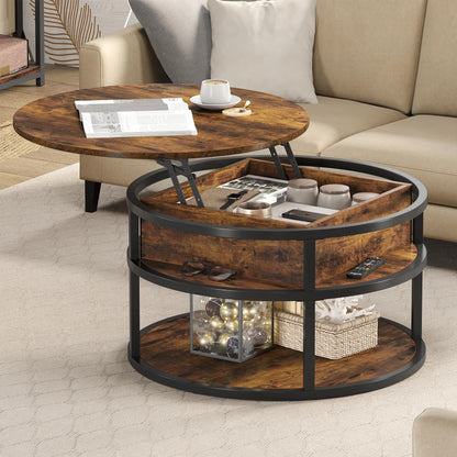 Table basse ronde relevable Moasis avec rangement dissimulé