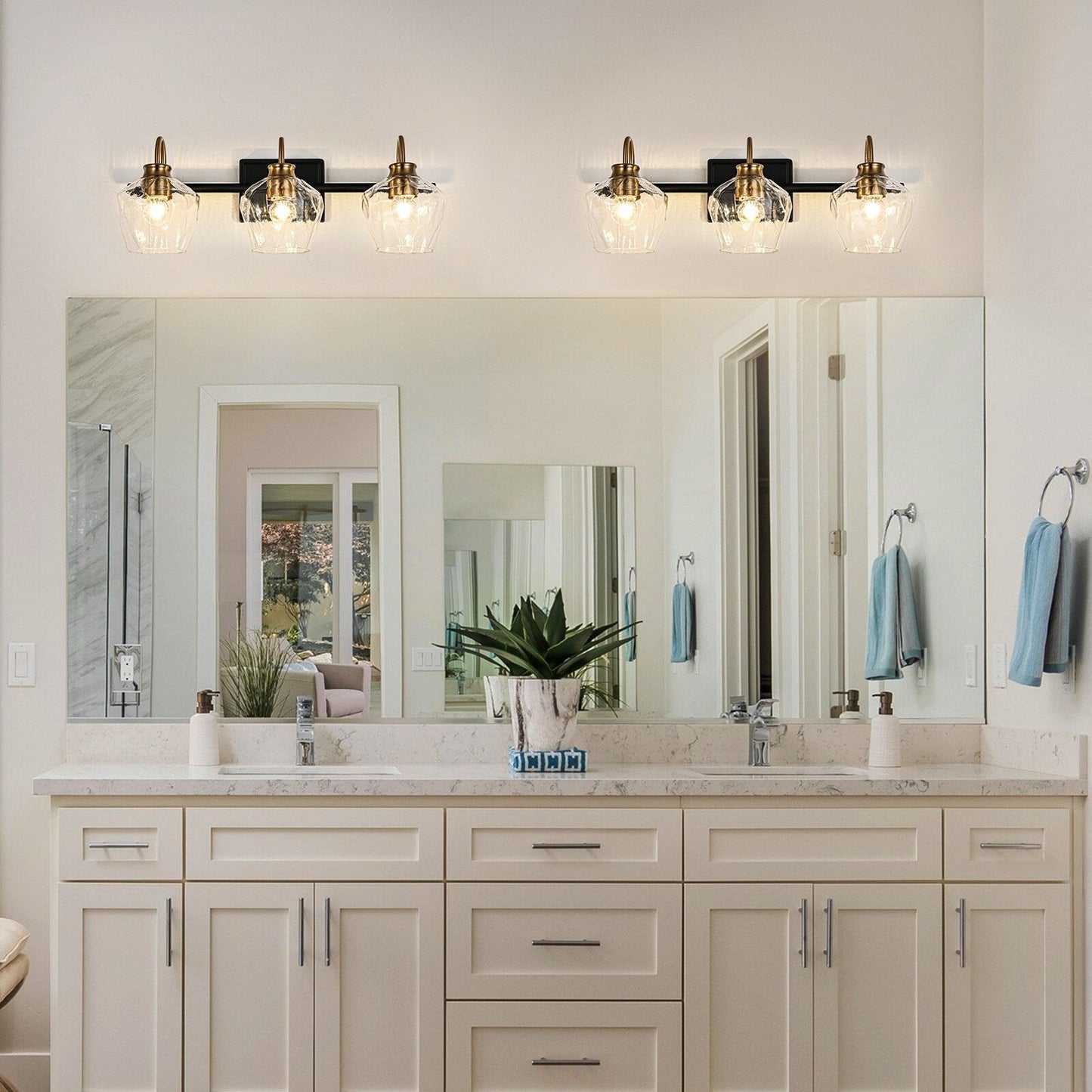 Appliques murales modernes à 3/4 lumières pour salle de bain, à intensité variable, avec abat-jour en verre