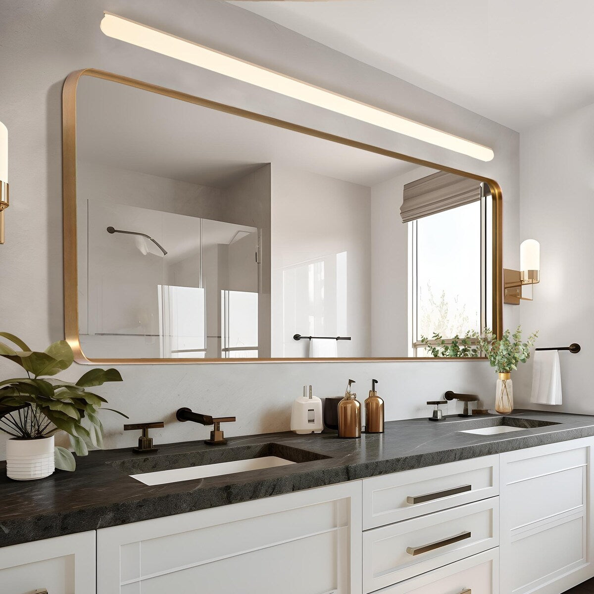 Miroir mural rectangulaire profond moderne en alliage d'aluminium - 71 x 28 cm