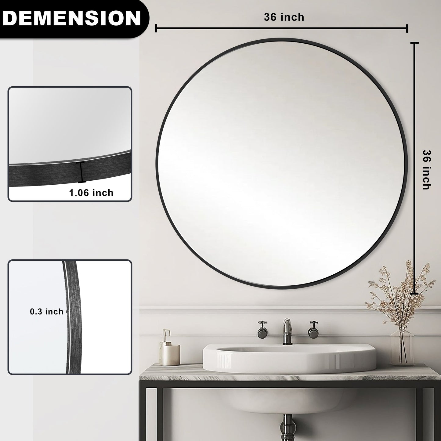 Miroir de salle de bain rond mural moderne