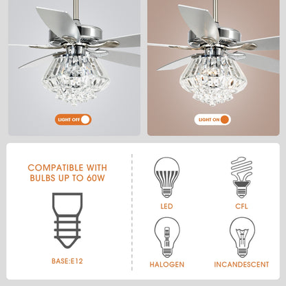 Ventilateur de plafond moderne en cristal chromé de 52 pouces avec télécommande