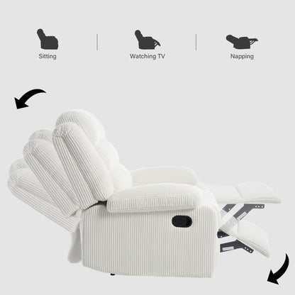 Fauteuil inclinable manuel moderne en velours côtelé, chaise longue inclinable réglable avec accoudoirs larges