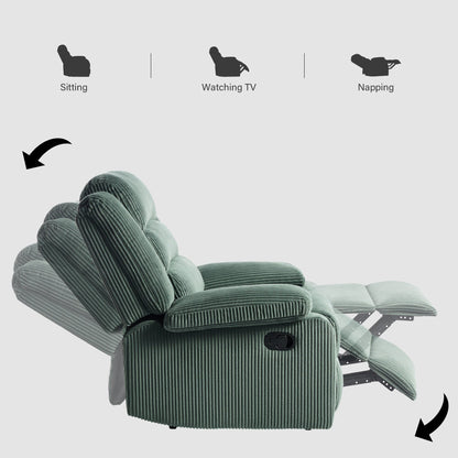 Fauteuil inclinable manuel moderne en velours côtelé, chaise longue inclinable réglable avec accoudoirs larges