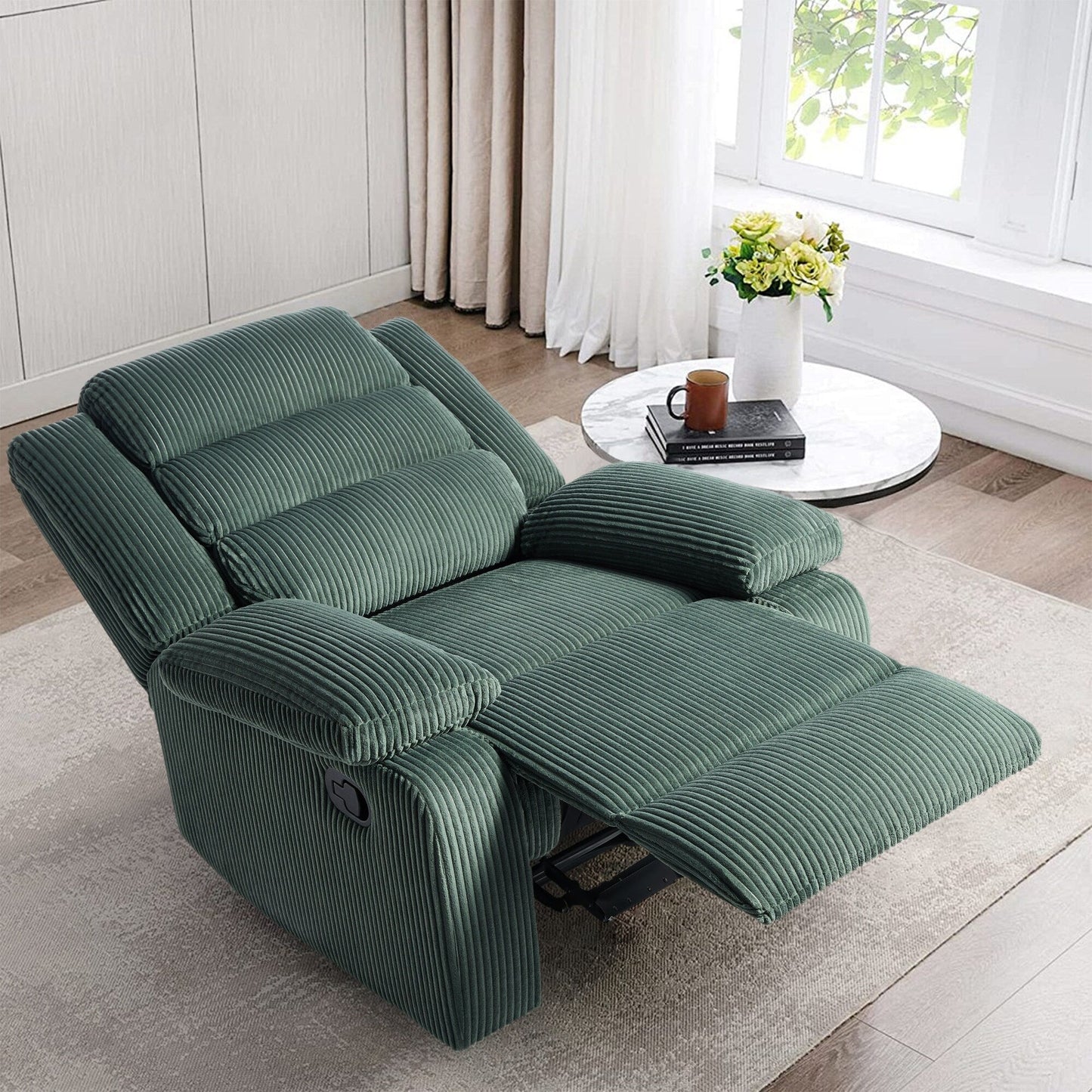 Fauteuil inclinable manuel moderne en velours côtelé, chaise longue inclinable réglable avec accoudoirs larges