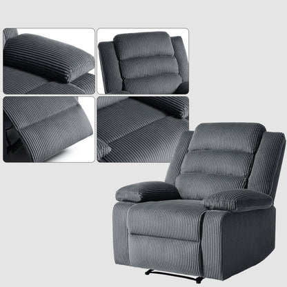 Fauteuil inclinable manuel moderne en velours côtelé, chaise longue inclinable réglable avec accoudoirs larges