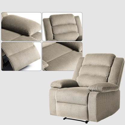 Fauteuil inclinable manuel moderne en velours côtelé, chaise longue inclinable réglable avec accoudoirs larges