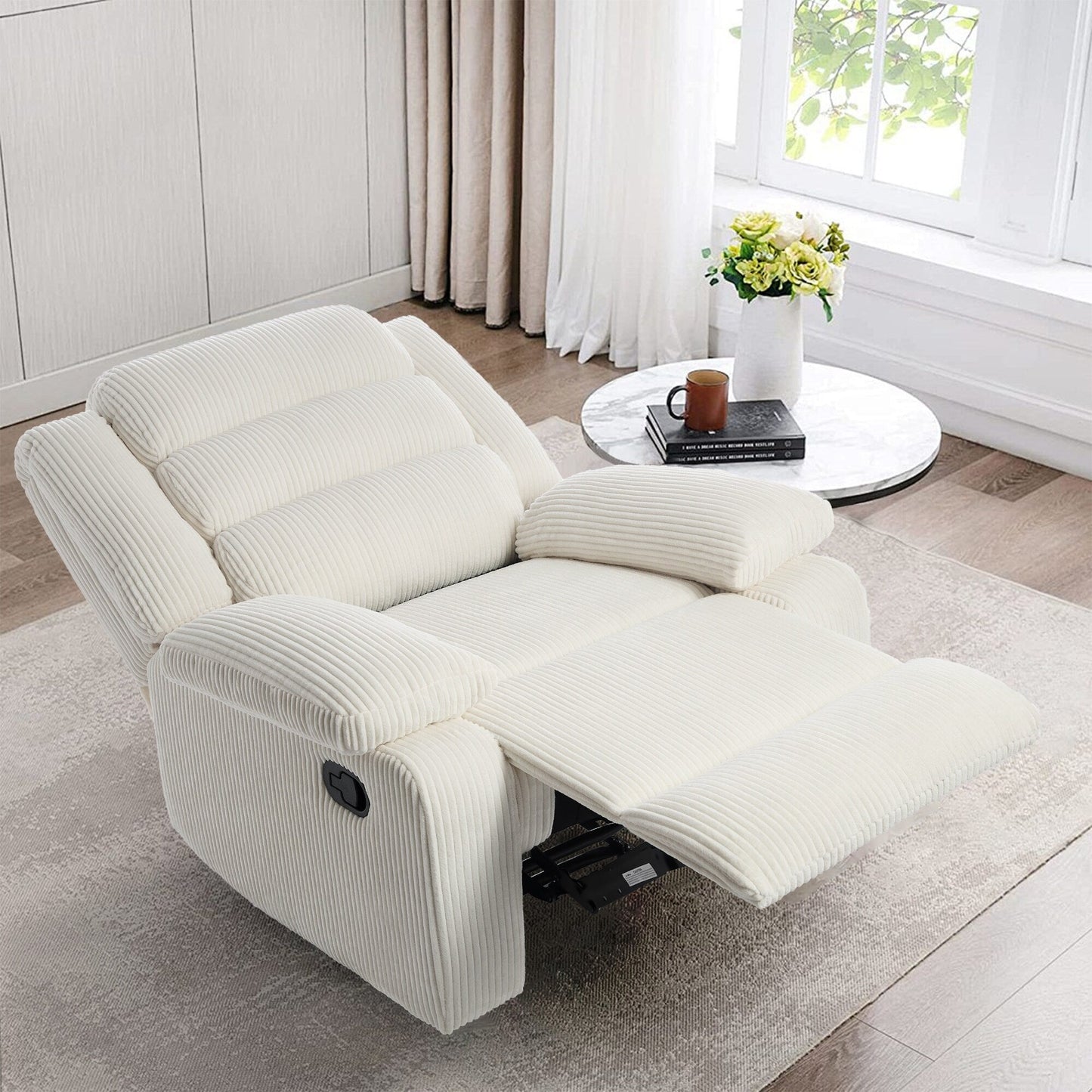 Fauteuil inclinable manuel moderne en velours côtelé, chaise longue inclinable réglable avec accoudoirs larges