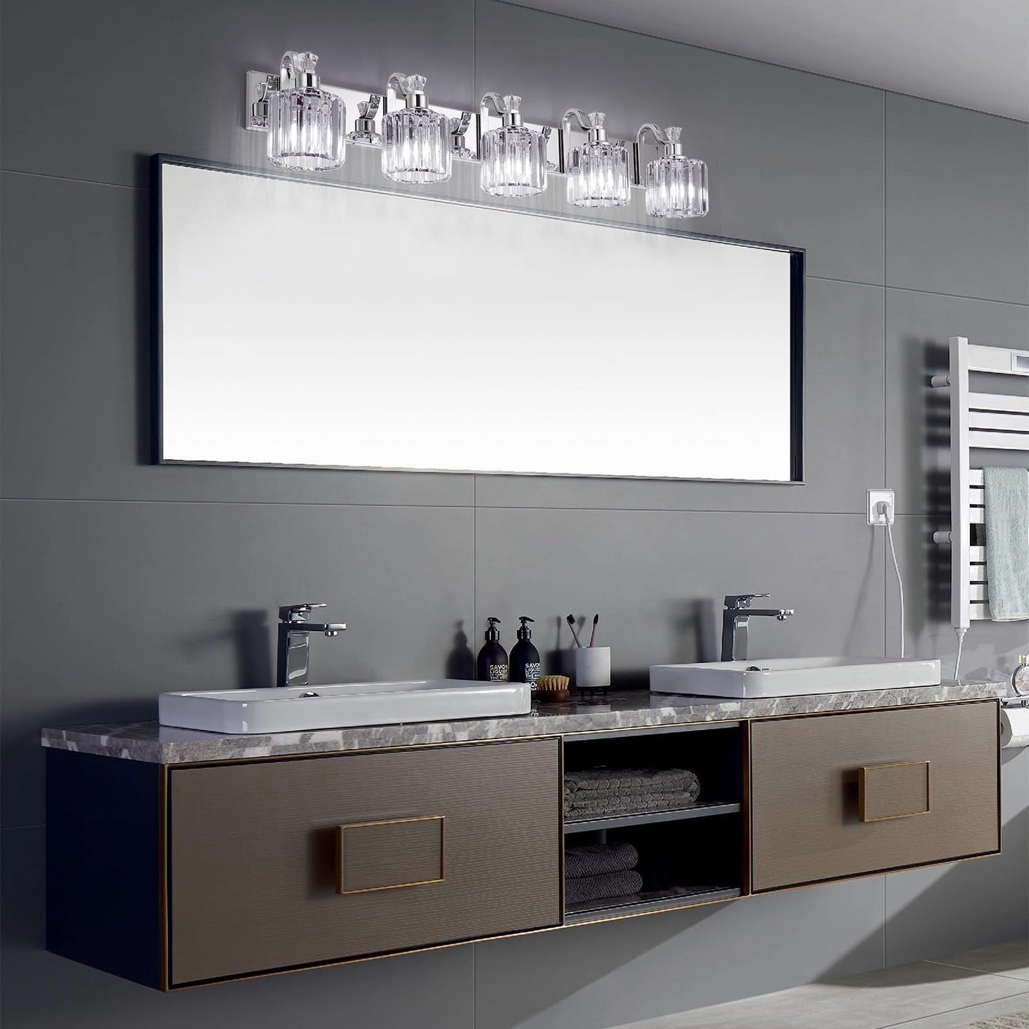 Appliques murales à intensité variable pour salle de bain en cristal moderne