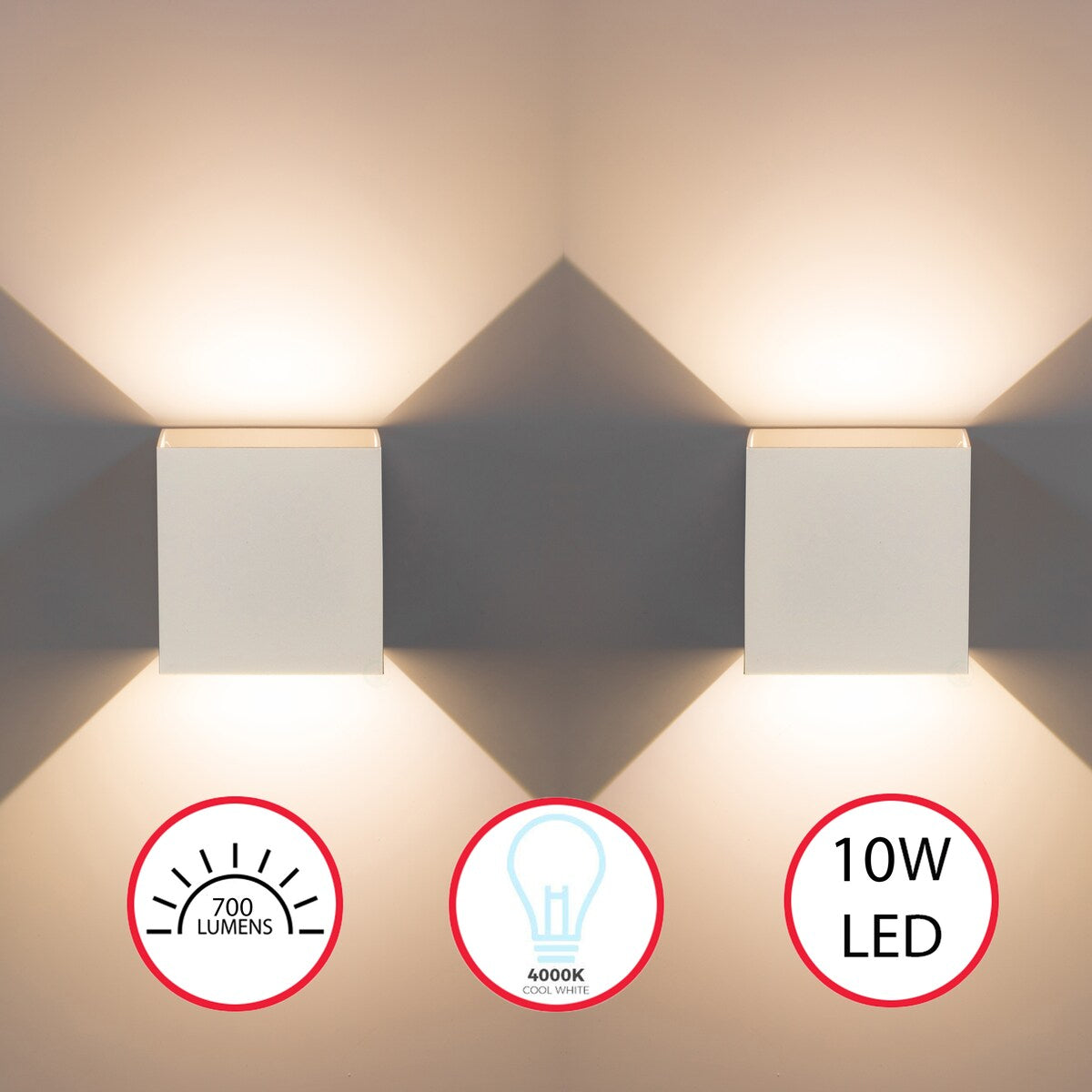 Applique murale LED moderne et étanche en aluminium avec faisceau réglable, 10 W, 4 000 K, blanc froid, pour intérieur et extérieur