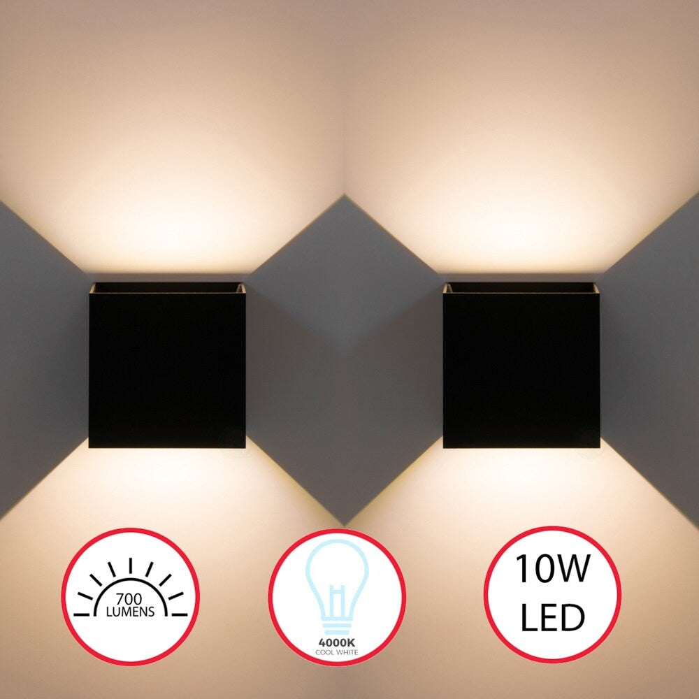 Applique murale LED moderne et étanche en aluminium avec faisceau réglable, 10 W, 4 000 K, blanc froid, pour intérieur et extérieur