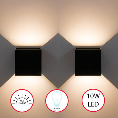 Applique murale LED moderne et étanche en aluminium avec faisceau réglable, 10 W, 4 000 K, blanc froid, pour intérieur et extérieur