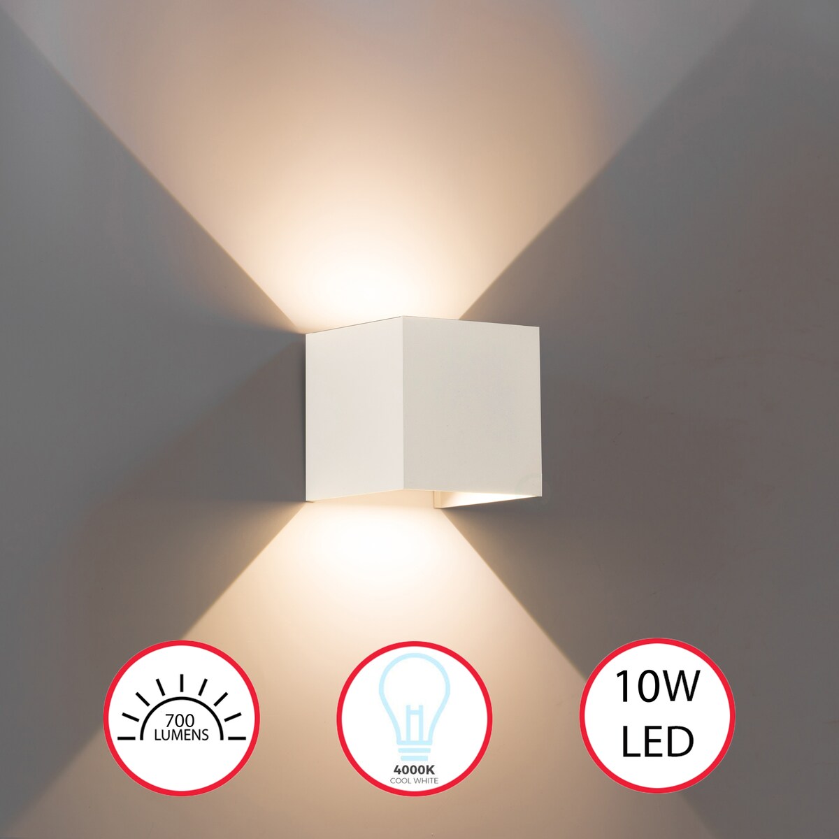 Applique murale LED moderne et étanche en aluminium avec faisceau réglable, 10 W, 4 000 K, blanc froid, pour intérieur et extérieur