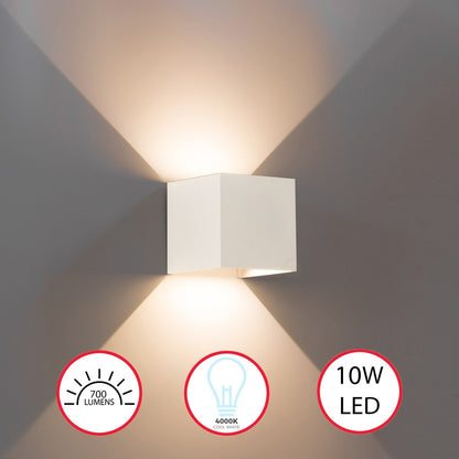 Applique murale LED moderne et étanche en aluminium avec faisceau réglable, 10 W, 4 000 K, blanc froid, pour intérieur et extérieur